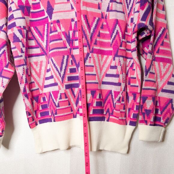 Vintage 80s Meister Sweater | Abstract Geometric Knit | Pink Purple Retro Size M - Picture 9 of 12